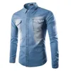 Groothandel - 2016 zwart blauw denim gewassen kleur lente herfst kleding mannen volledige mouw shirt casual single breasted jean shirts mannen