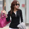 도매 - 새로운 패션 한국 여성 긴 소매 단추 코튼 셔츠 캐주얼 슬림 탑 스웨터 뜨거운