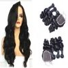 Best quality Brazilian Human Hair Weft Extensions 3 Bundles And Top Lace Closure(4"x4") 1Pcs loose wave Wavy Natural Color Free Shipping