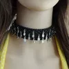 idealway Bohemian Gothic Style Svart Spets Läder Bred Blomma Kedja Snidade metallberlocker Choker Halsband Smycken