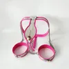 silicone rosa acciaio inossidabile 3 pezzi / set (pantaloni cintura di castità maschile + anello coscia + plug anale) bondage in metallo bdsm prodotti del sesso per uomo