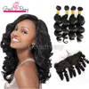 4pcs Brazilian Loose Wave Mink Hair Wefts with 13x4 Lace Frontal Closure Greatremy Mink Virgin Human Hair Bundles with Ear to Ear Frontal