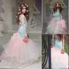 Magníficos vestidos de desfile de niñas azules y rosas 2017 de encaje de manga larga sin espalda sirena vestidos de niña de flores para bodas vestidos de fiesta para niños