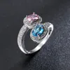 Обручальное обручальное кольцо на палец для влюбленных с розовым и синим цирконом из белого золота Sz6107921305