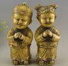 Antique de Cuivre en Laiton Golden Boy et Jade Fille Figurine Figurine Figurine
