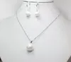 10mm / 14mm Elegant South Sea White Shell Pearl Necklace Pendant Earrings Set 17 "