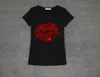 Großhandels-Sommer-Stil O-Ansatz Pailletten Lippen sexy Frauen Shirt Kurzarm Shirt Mode 2016 Tops XXXL