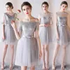 Light Gray Bridesmaid Dresses Knee Length Soft Tulle Floral Lace Bridesmaid Dress Summer Style Wedding Party Dress Cheap In Stock Fast Ship