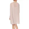 Blush Lunghezza al ginocchio Chiffon Abiti per la madre della sposa Elegante abito da sera formale Abiti da sposo estivi Giacca lunga Ospite di un matrimonio Dre275l