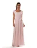 Light Pink Beach Long Modest Bridesmaid Dresses With Petal Sleeves A-line Sashes Country Chiffon Wedding Party Dresses New Custom Made