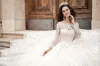 abiti da sposa manica lunga scollo a barca abito da sposa a-line perline telai pizzo pavimento-lunghezza abiti da sposa