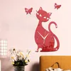 2017 new sale diy wall clock clocks home decoration mirror acrylic 3d stickers furniture quartz needle cat free shipping