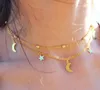 Star and Moon Charm Necklace with Long Gold Tiny Chain as Birthday Present Two Layer Necklace women jewelry