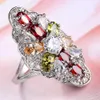10 pezzi / lotto LuckyShine opzionale fuoco bianco cristallo multicolore zirconi cubici anelli in argento sterling 925 set regalo di vacanze di Natale per le donne