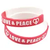 100 Stück Liebe und Frieden Silikonkautschuk-Armband, bedrucktes Logo, Hip-Hop-Stil, segmentierte Farbe, einfache Dekoration