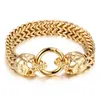 Herr coola gåvor Biker Stainelss Steel Gold Double Figaro Chain Armband Wolf Lion Skull Heads Clasp Bangle Armband328T