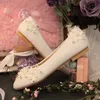 Party Prom White Color Pointed Toe Rhinestone Decoration Fresh Flat Bridal Wedding Shoes Beautiful Lace Flower Anniversary Shoes245m