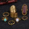 Bohemian Vintage Womens Knuckle Ring Sets 8 st Sets Antik Silver / Guld Tone Turkos Fingernail Ring Sets