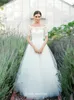 2019 Vintage Country Style Off Axes Lace Bröllopsklänning A-Line Garden Long Bridal Gown Plus Size Custom Made Vestido de Noiva