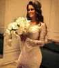 Robe de mariée sirène élégante, col en V, dentelle appliquée, manches longues, dos nu, robes de mariée sexy, grande taille, robe de mariée