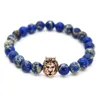 1 peça novo design 8mm contas de pedra de sedimento do mar azul com cores misturadas pulseiras de cabeça de leão joias masculinas presente agradável268l