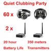 Sistema completo Silent Disco da 500 m, cuffie wireless pieghevoli nere - Pacchetto Party Clubbing silenzioso con 60 auricolari pieghevoli e 2 trasmettitori