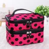 Portable Double-Deck Zipped Enclosure Water Resistent Nylon Kosmetisk Retro Dot Multi Functional Beauty Makeup Handväska