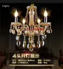 Vintage Cognac Crystal Chandelier Luster Retro Home Lighting Chandeliers Fabric Lampshade Living Room Villa Hotel Hanging Lights