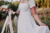 Nieuwe A-Line bescheiden trouwjurken met korte mouwen Lace Top Informeel land westerse receptie Chiffon Bridal Jurken Modest