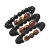 Fashion Natural Black Lava Stone Armband Chakra Tiger Eye Beads Armband för män Kvinnor Sträck Yoga Smycken