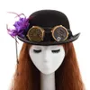 Vintage steampunk gear óculos preto cartola unissex couple039s marrom pena fedora festa cosplay acessório headwear3177336