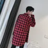 Hip Hop Casual Double Slider Reißverschluss Rot Schwarz Kariertes Hemd Männer Camisa Chemise Rot Kariertes Hemd Männer Tartan Kleidung