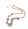 Fashion Costume Jewelry Vintage Alloy Crystal Diamond Hollow Flowers Statement Pendant Necklace for Women