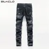 Jeans masculinos atacado-europeu estilo americano homens moda algodão luxo qualidade slim skulls marca reta buraco jean preto jeans calças1