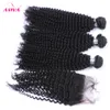 Peruvian kinky Curly Virgin Human Hair Weaves With Closure 5pcs Lot Lace Closes och 4 buntar Obehandlat Peruansk Kinky Curly Virgin Hair