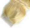 Peruvian Malaysian Hair 613 Kroppsvåg Brasiliansk Blond stängning 4x4 Brasiliansk Hårstängning Brasilianska Blonda Spets Avslutande Blond Extensions