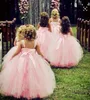 Baby Pink Formal Little Flower Girl Dresses Lace Kids Tutu Skirts Bow Sash Spathetti Ball Gown Flower Girl Dress