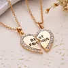 Whole- 1 Set Friend Collar Colgante Corazón Plata Rhinestone BFF Amistad Media persona Collar para Hombres Mujeres Moda 328I