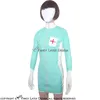 Jadegrün Sexy Latex-Krankenschwester-Uniform-Sets, Gummi-Kleider-Kostüm mit Kreuzverzierung, Reißverschluss vorne 0010