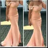 Vestidos de dama de honor 2019 Nuevo Barato para bodas Gorro de melocotón Mangas Apliques de encaje Sirena Longitud del piso Tallas grandes Vestidos formales de dama de honor