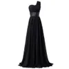 Um ombro longo chiffon dama de honra vestido borgonha roxo preto novo elegante mulheres vestido de festa lace up