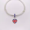 Andy Jewel 925 Silver Beads Great Britain Heart Flag Pendant Charm Passar europeisk Pandora Style Armband Halsband för smycken Making 791512Enmx