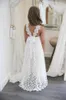 2019 Neuankömmling Boho-Blumenmädchenkleid für Hochzeit, Strand, V-Ausschnitt, A-Linie, Spitze und Chiffon, weiße Kinder-Hochzeitskleider nach Maß1051774