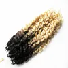 Ombre cabelo humano kinky cacheado micro laço humano extensões 1g 1b / 613 extensões de cabelo loira 100g