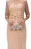 2016 Modest Moder av brudgummen Klänningar Sexig Bling Beaded Lace Applique Juvel-Neck Illusion 3/4 Långärmade sjöjungfruor för morbrud