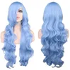 32" lange Lolita synthetische Perücke Frauen lockige hellblaue Haarperücke Anime Cosplay Perücke