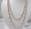 Lang 36 "7-8mm Real Natural White Pink Purple Akoya Cultured Pearl Necklace