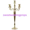 no flowers including ) Fashion Design Metal 5 Arms Gold Plated Candelabra / Wedding Centerpieces with Crystal Hanging Beads on sale