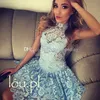 Light Blue Lace Short Prom Dresses High Neck Sleeveless Mini Party Dresses Red Pink 2018 Sexy Short Homecoming Dresses