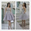 Grigio elegante corto Prom Dresses Appliques pizzo senza spalline in rilievo formale abito da cocktail del partito con Pocket Homecoming Abiti